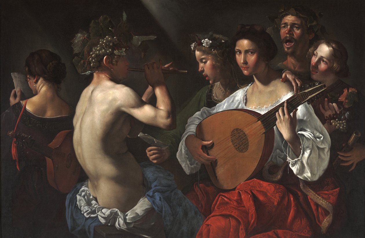 Koncert bachiczny, ok. 1625-30 (olej na płótnie) autorstwa Pietro Paolini