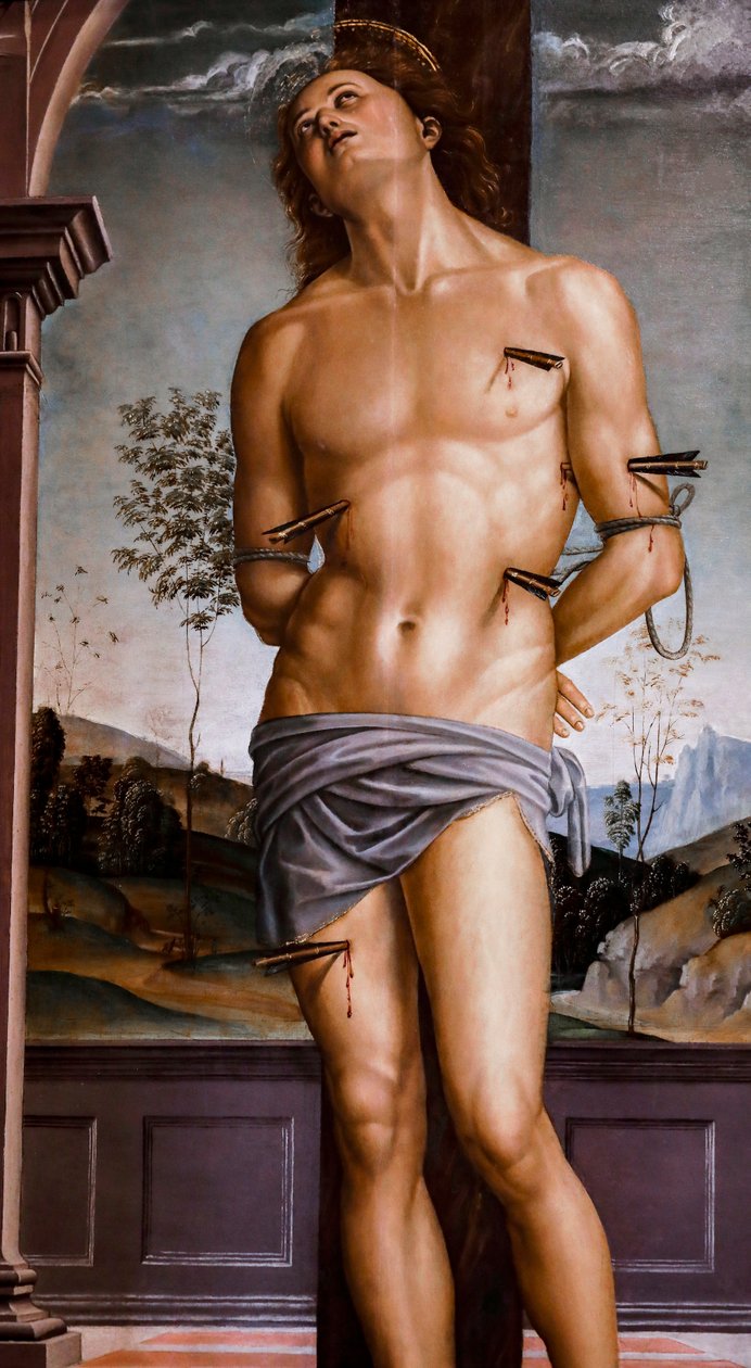 Św. Sebastian po 1490 r. Olej na desce. autorstwa Pietro Perugino