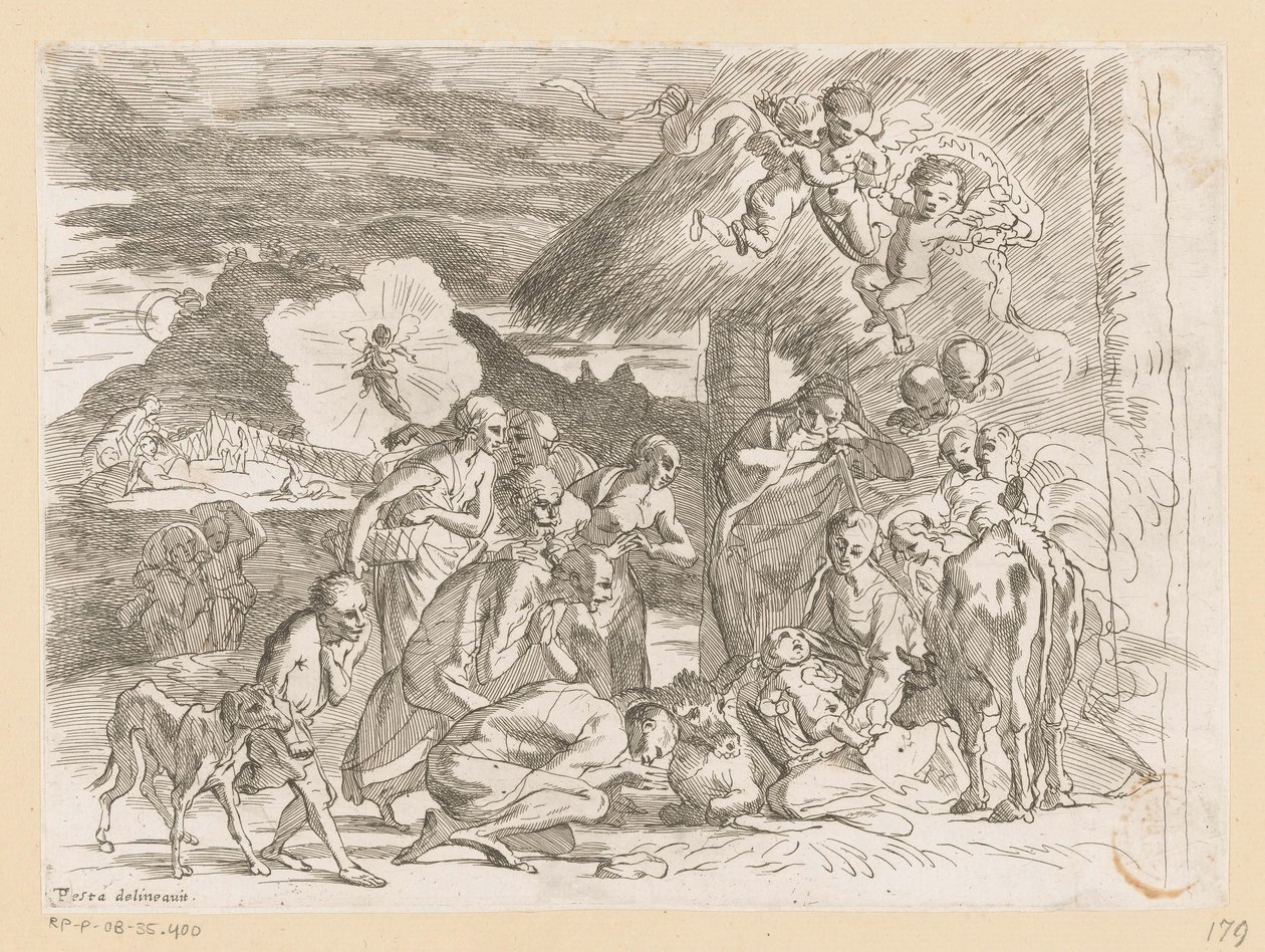 Adoracja pasterzy autorstwa Pietro Testa