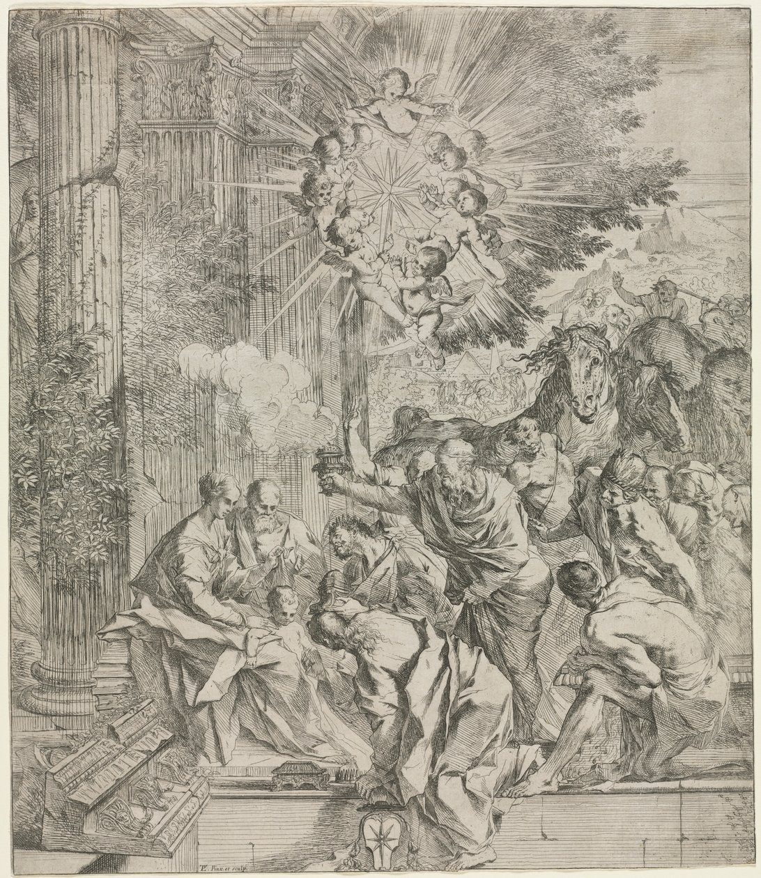 Adoracja Trzech Króli, 1636-1638. autorstwa Pietro Testa