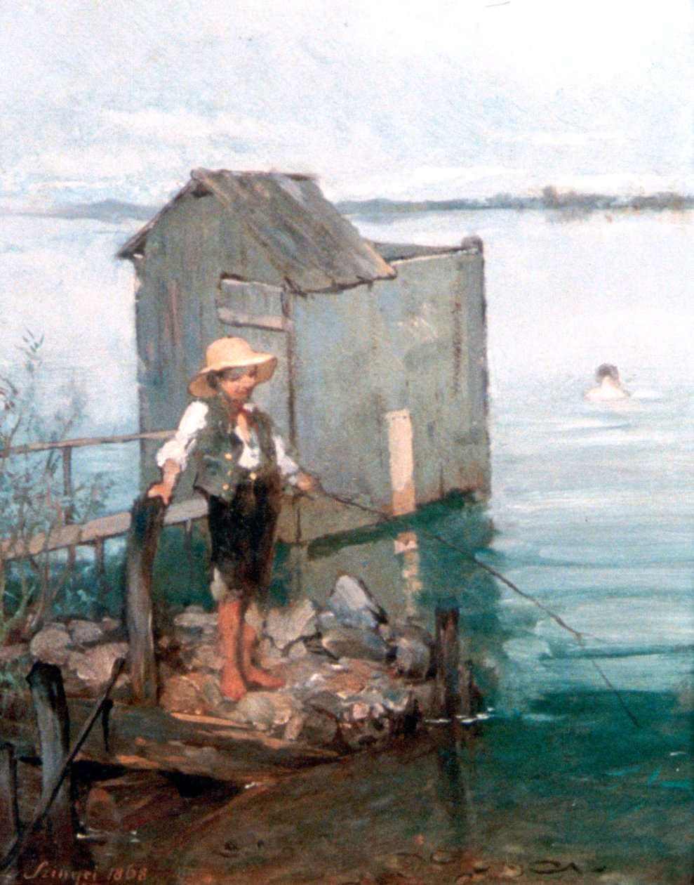 Chata kąpielowa z chłopcem, 1868 autorstwa Pál Szinyei Merse