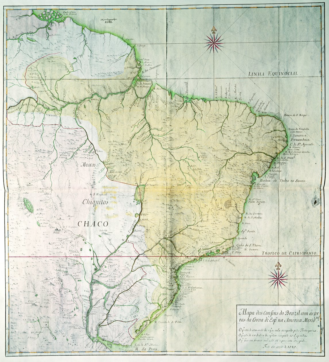 Mapa Brazylii, 1749 (rycina kolorowa) autorstwa Portuguese School