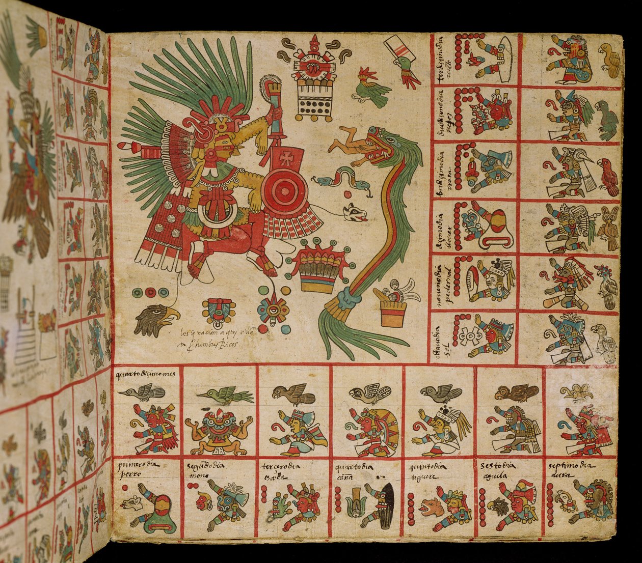Aztecki Codex Borbonicus, "Tonalamatl", detal przedstawiający Quetzalcoatla i Tezcatlipoca autorstwa Pre Columbian