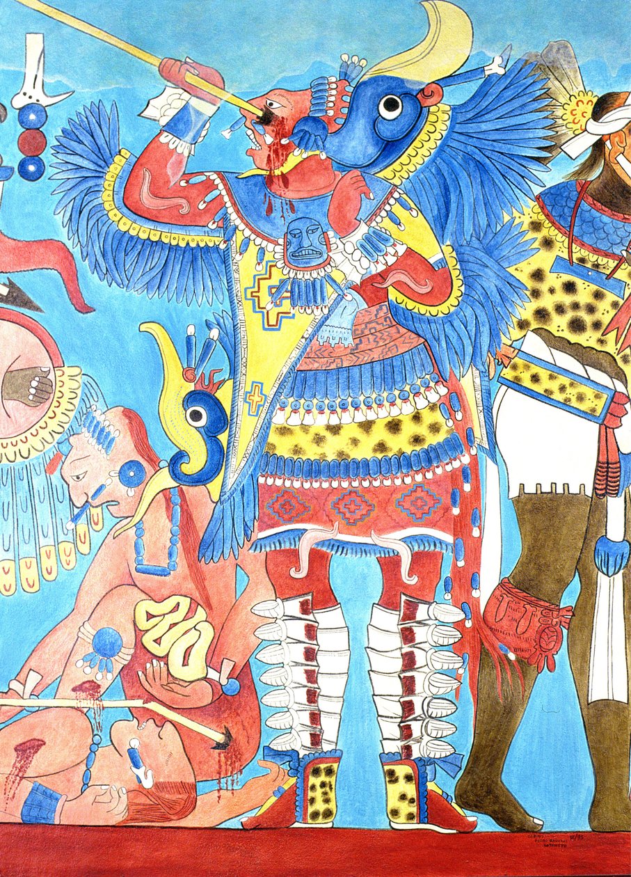 Reprodukcja muralu w Cacaxtla, Meksyk autorstwa Pre Columbian