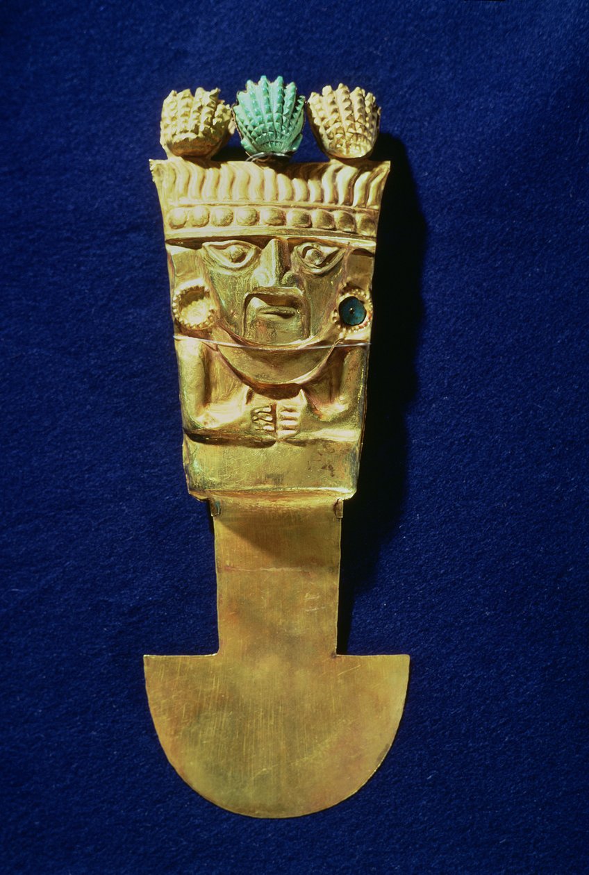 Tumi czyli ceremonialny nóż w kształcie Naylamp, Chimu (złoty) autorstwa Pre Columbian