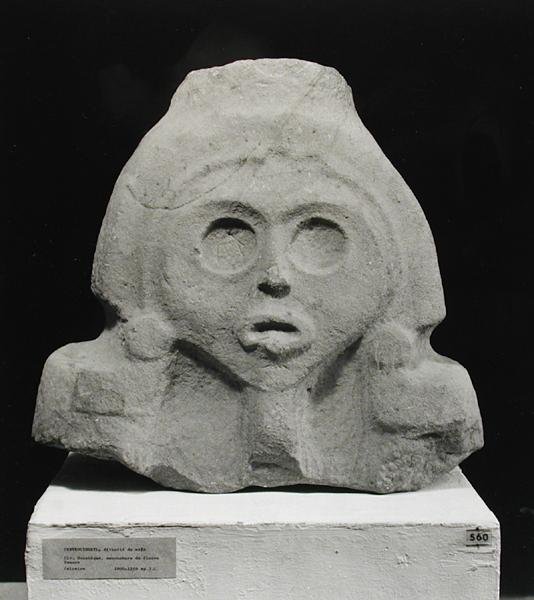 Głowa Centeocihuatl, Bogini Kukurydzy, Huastecan, ok. 1000-1250 (wapień) (bw pohto) autorstwa Pre Columbian Pre Columbian