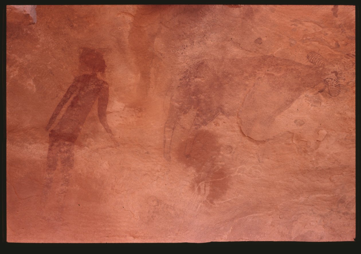 Postać ludzka i byka (malarstwo naskalne) autorstwa Prehistoric