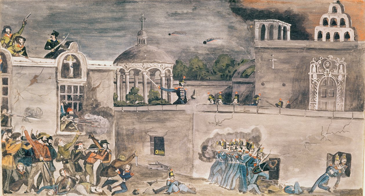 Wojska amerykańskie pod dowództwem generała Doniphana szturmują Pałac Biskupi w Monterrey, ok. 1846 r. autorstwa Private Samuel Chamberlain