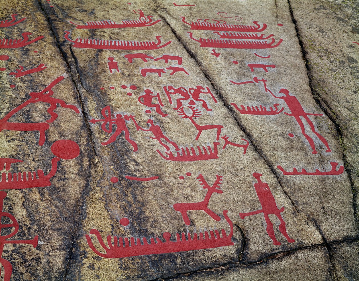 Sceny polowania na łodzie i jelenie (rzeźba naskalna) autorstwa Protohistoric