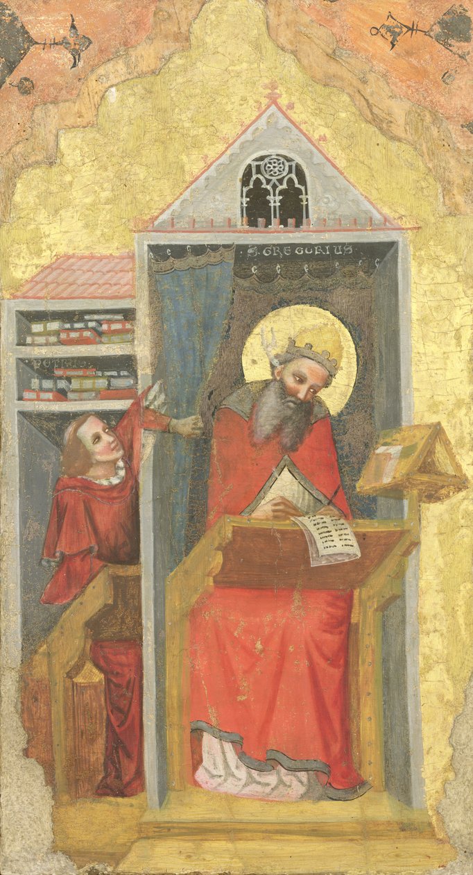 Św. Grzegorz Wielki (540-604) w gabinecie (tempera na płycie) autorstwa Pseudo Jacopino di Francesco