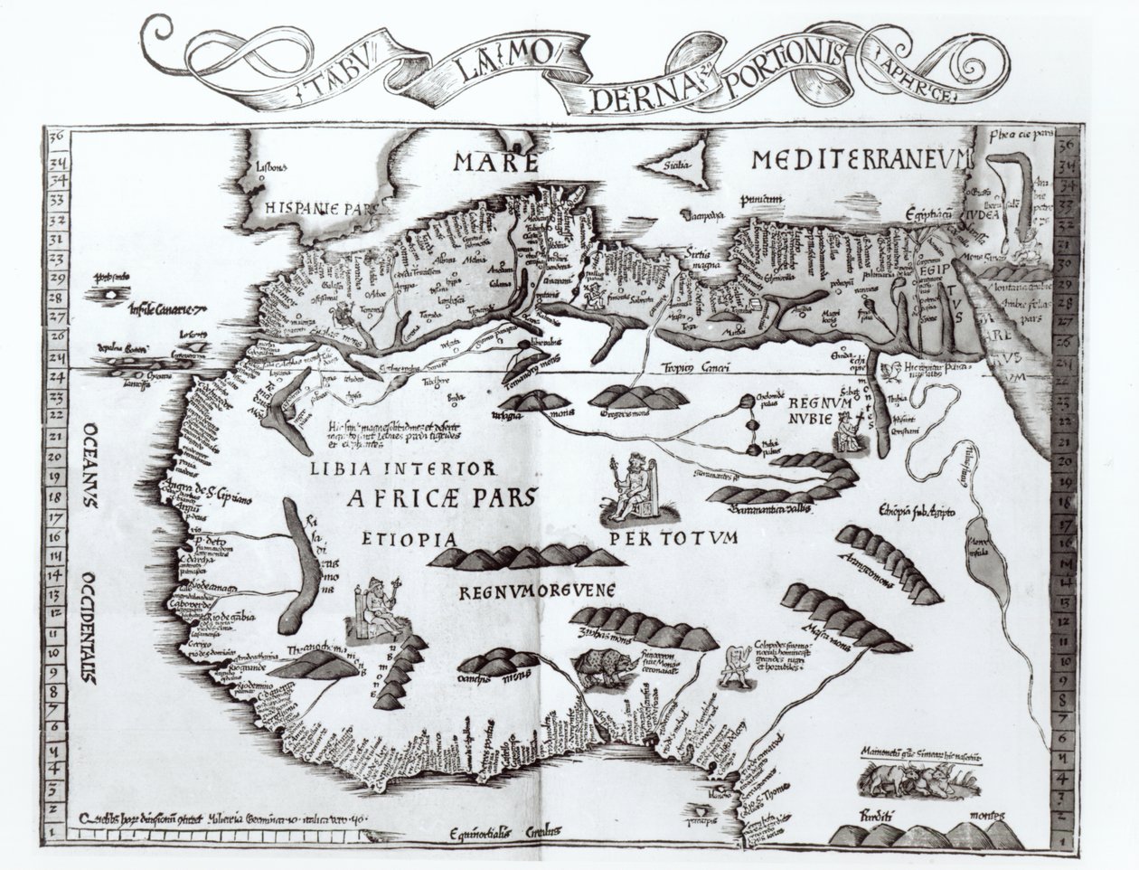 Mapa przedstawiająca Północ Afryki, z Atlasu Ptolemeusza, 1. poł. XVI w. autorstwa Ptolemy