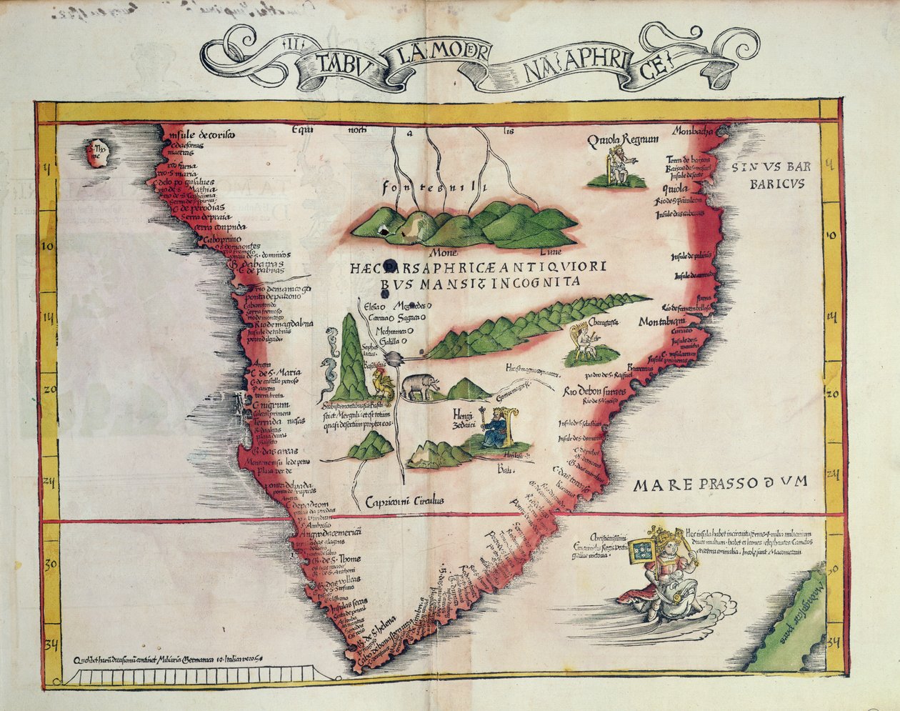 Mapa Afryki Południowej, opublikowana w Strasburgu w 1522 r. autorstwa Ptolemy