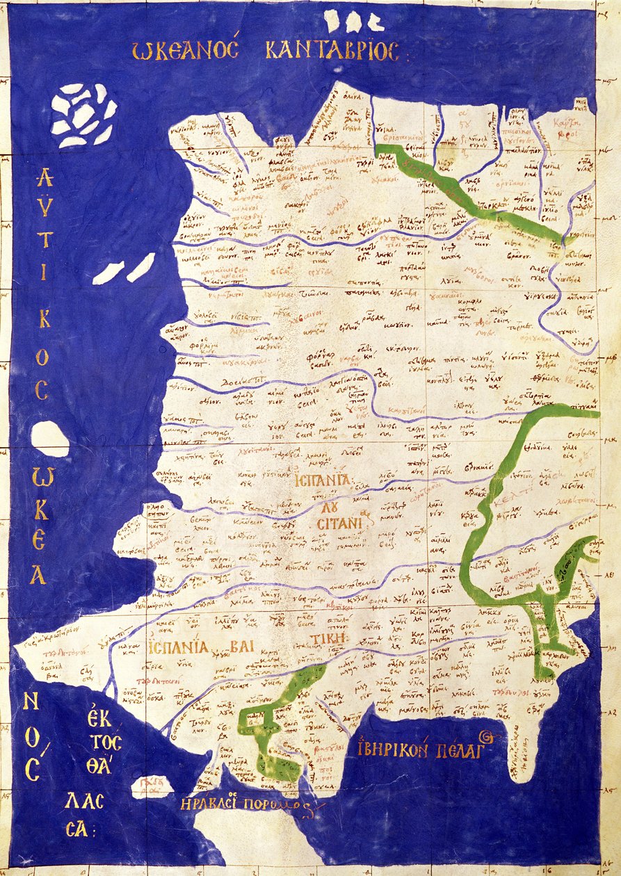 Mapa Hiszpanii i Portugalii, z "Geographia". autorstwa Ptolemy