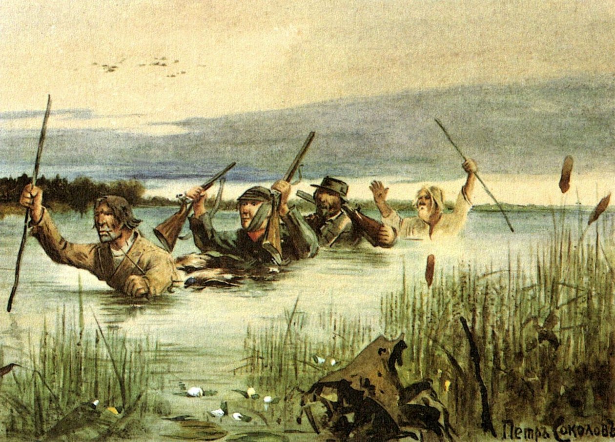 Ilustracja do opowiadania Miłość Iwana Turgieniewa ze zbioru Szkice sportowca: .. .n autorstwa Pyotr Fyodorovich Sokolov