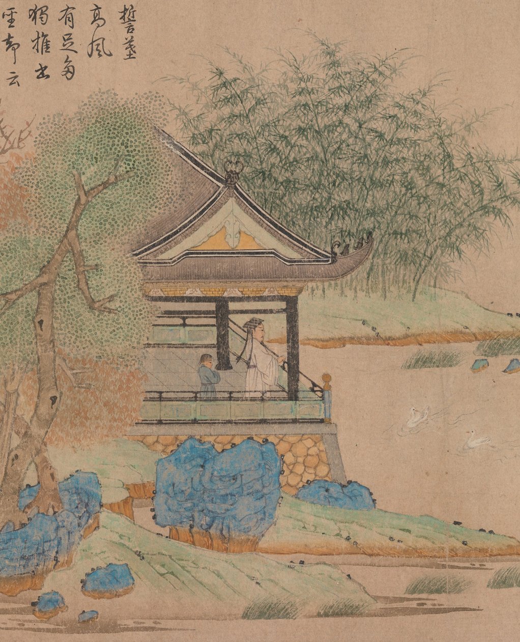 Wang Xizhi ogląda gęsi, Handscroll. ok.1295 autorstwa Qian Xuan