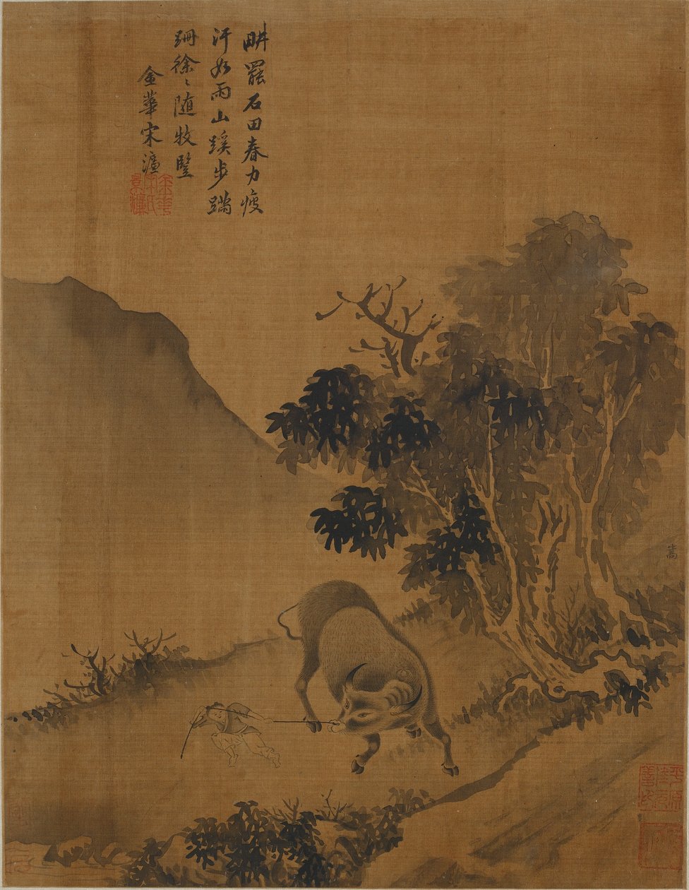 Chłopiec pasterski ciągnie bawoły wodne autorstwa Qing Dynasty Chinese School