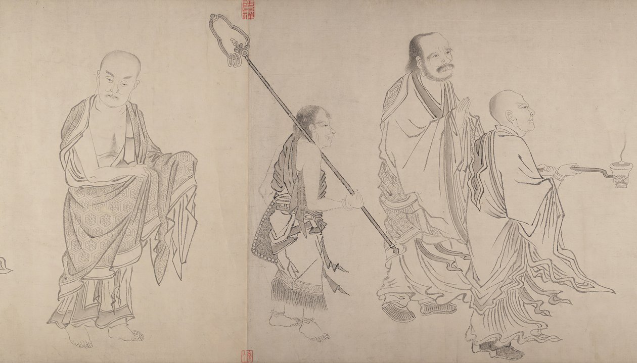 Szesnastu Luohanów, XVI wiek. autorstwa Qiu Ying