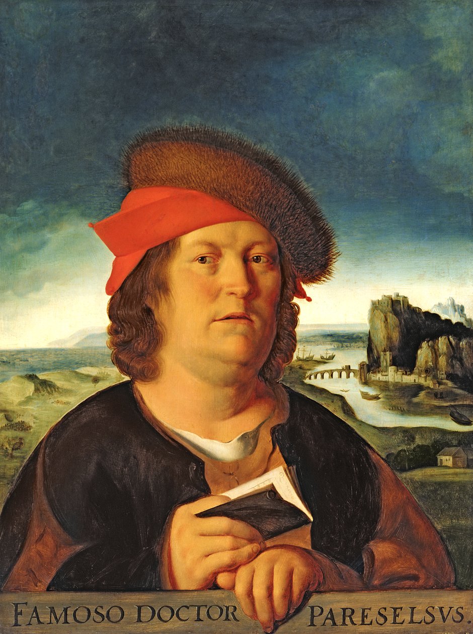 Portret przypuszczalnie to Paracelsus (1493-1541) autorstwa Quentin Massys or Metsys