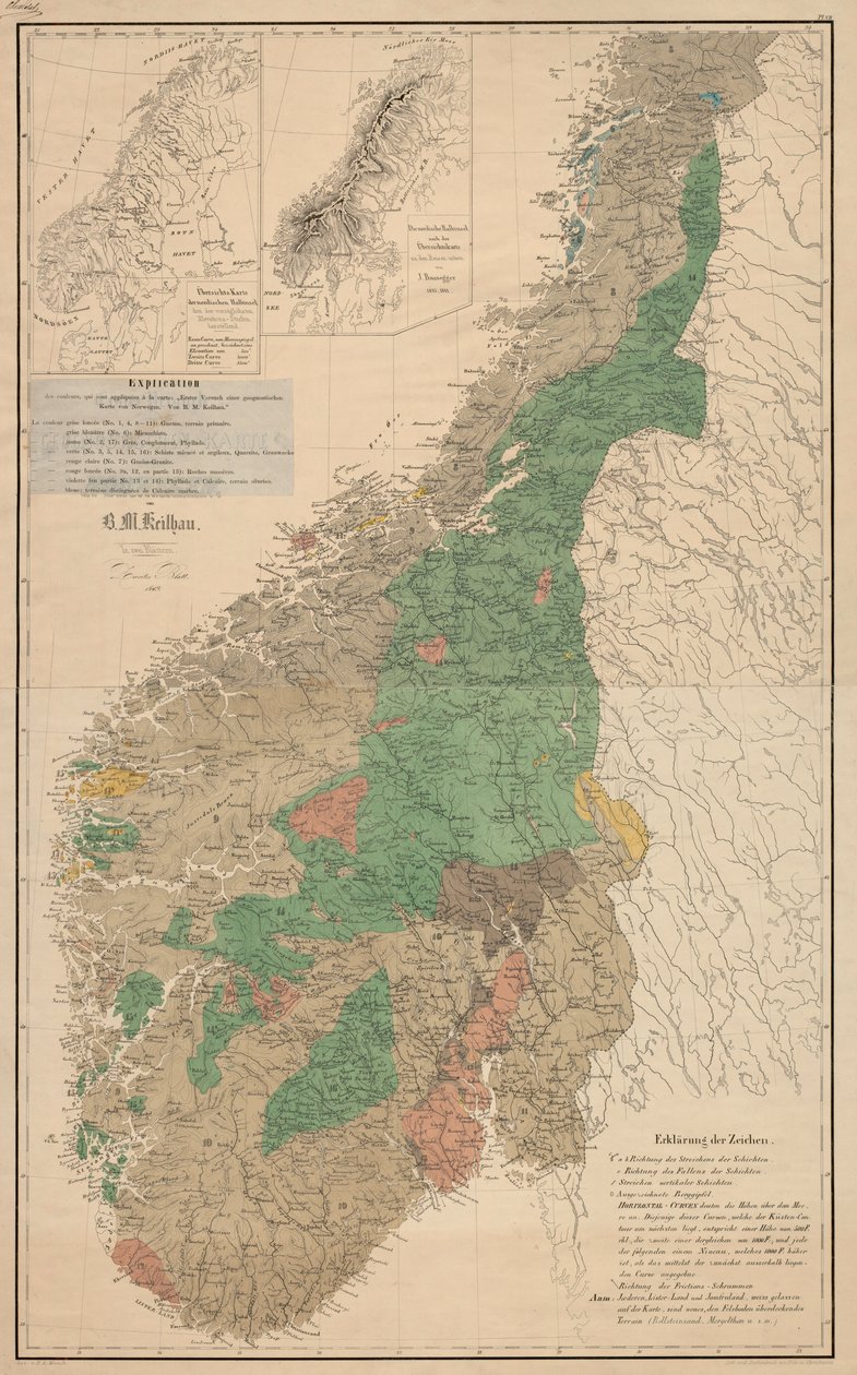 Pierwsza próba stworzenia geognostycznej mapy Norwegii autorstwa R.M. Keilhau