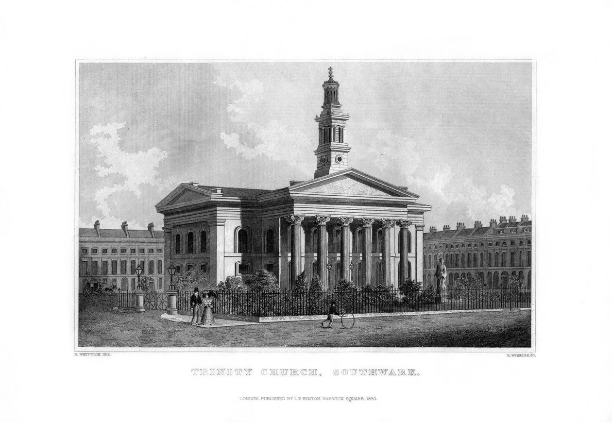 Kościół Trójcy Świętej, Southwark, Londyn, 1830 r. autorstwa R. Winkles
