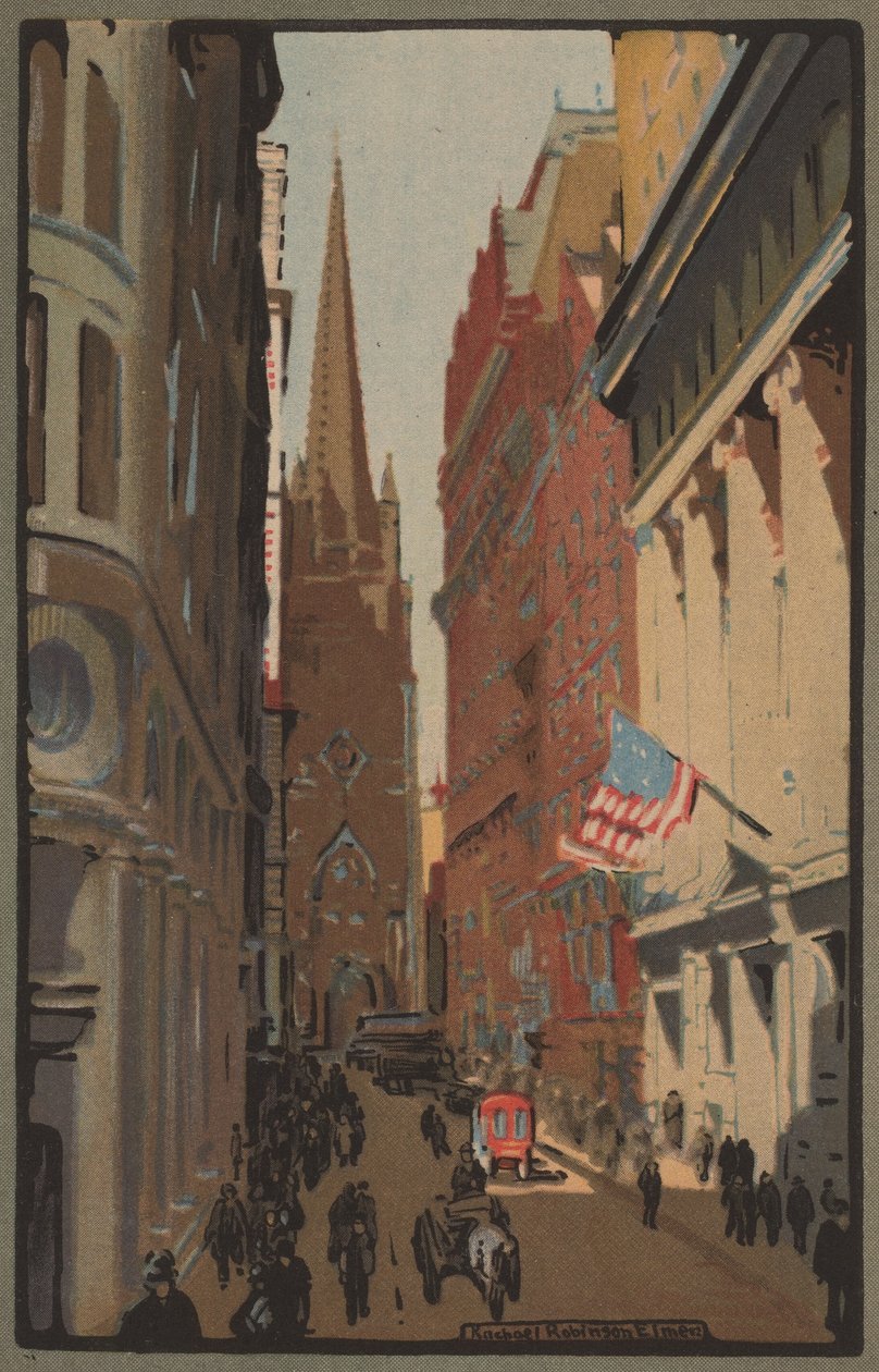 Kościół Trójcy Świętej i Wall Street, 1914. autorstwa Rachael Robinson Elmer
