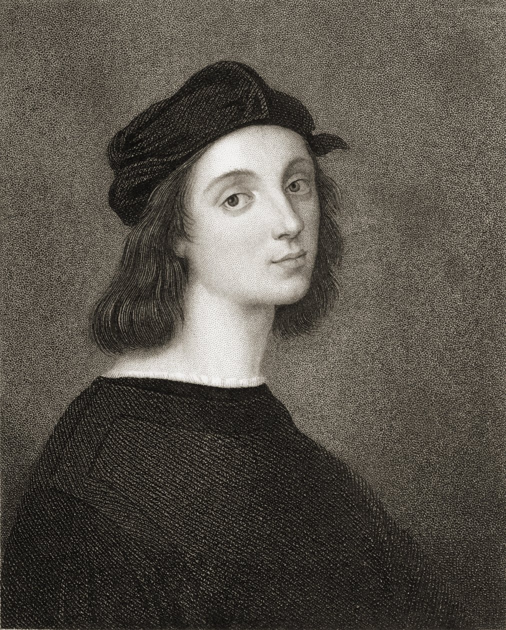 Rafael (Raffaello Sanzio) z Urbino (1483-1520) z „Galerii Portretów”, wydanej w 1833 r. autorstwa Raffaello Sanzio Raphael