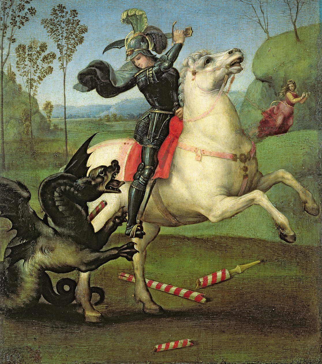 Św. Jerzy walczący ze smokiem, ok. 1503-05 (patrz także 95727) autorstwa Raffaello Sanzio Raphael