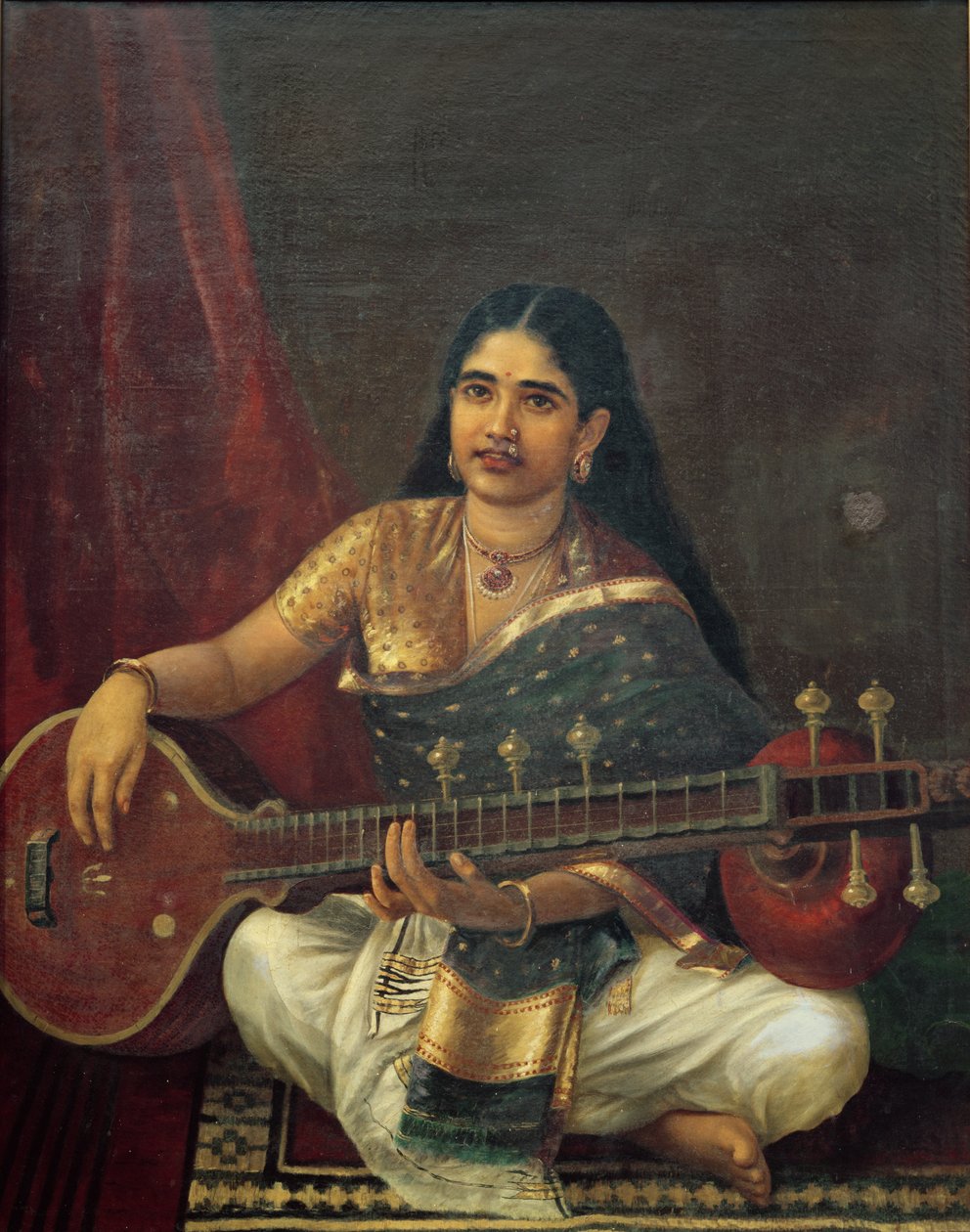 Młoda kobieta z Veena autorstwa Raja Ravi Varma