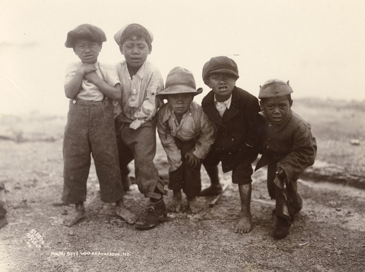 Maorysi chłopcy, Whakarewarewa, ok. 1910 (srebrny odbitka żelatynowa) autorstwa Ralph Seldon