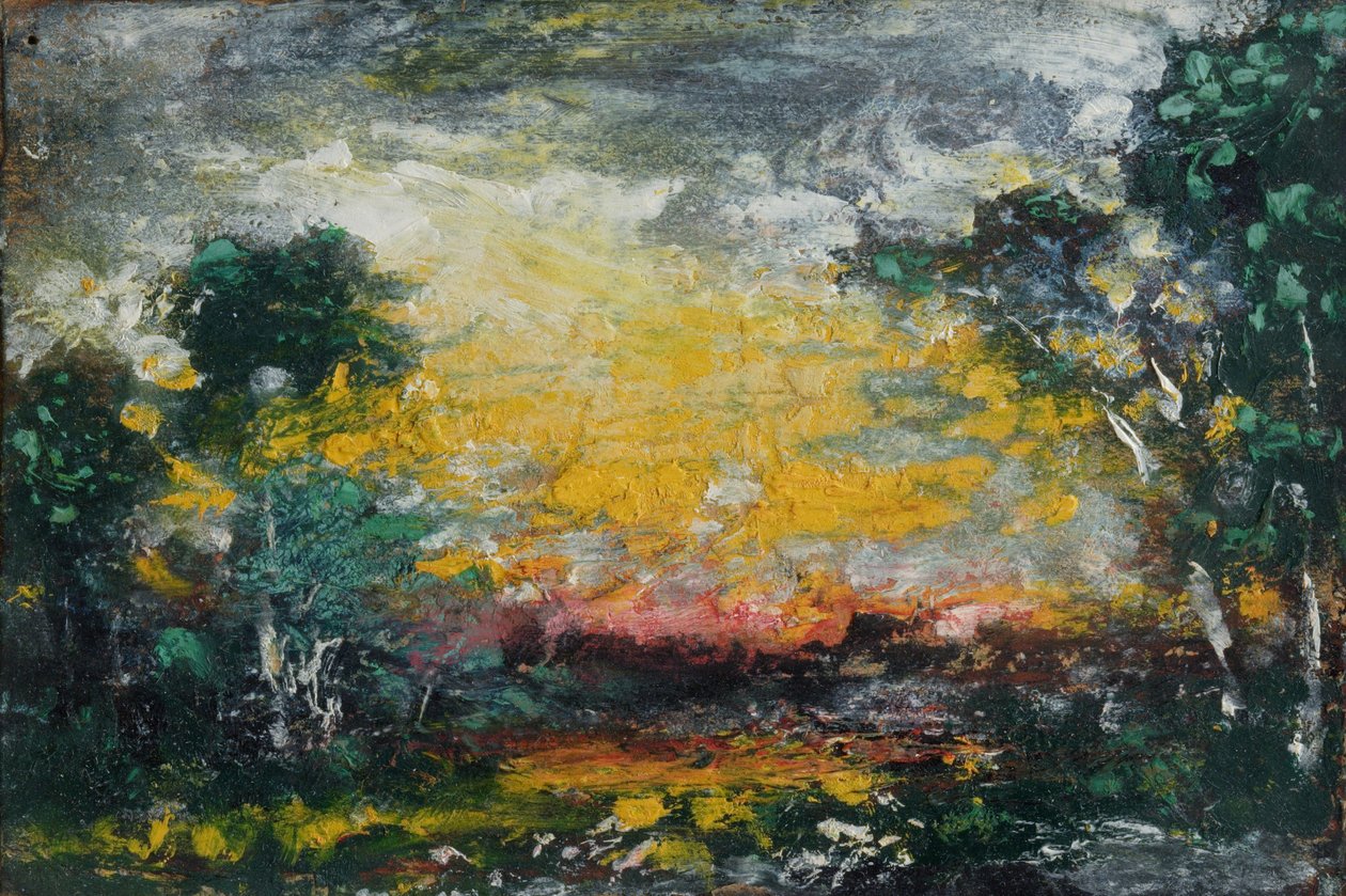 Zachód słońca, 1916 (olej na tekturze) autorstwa Ralph Albert Blakelock