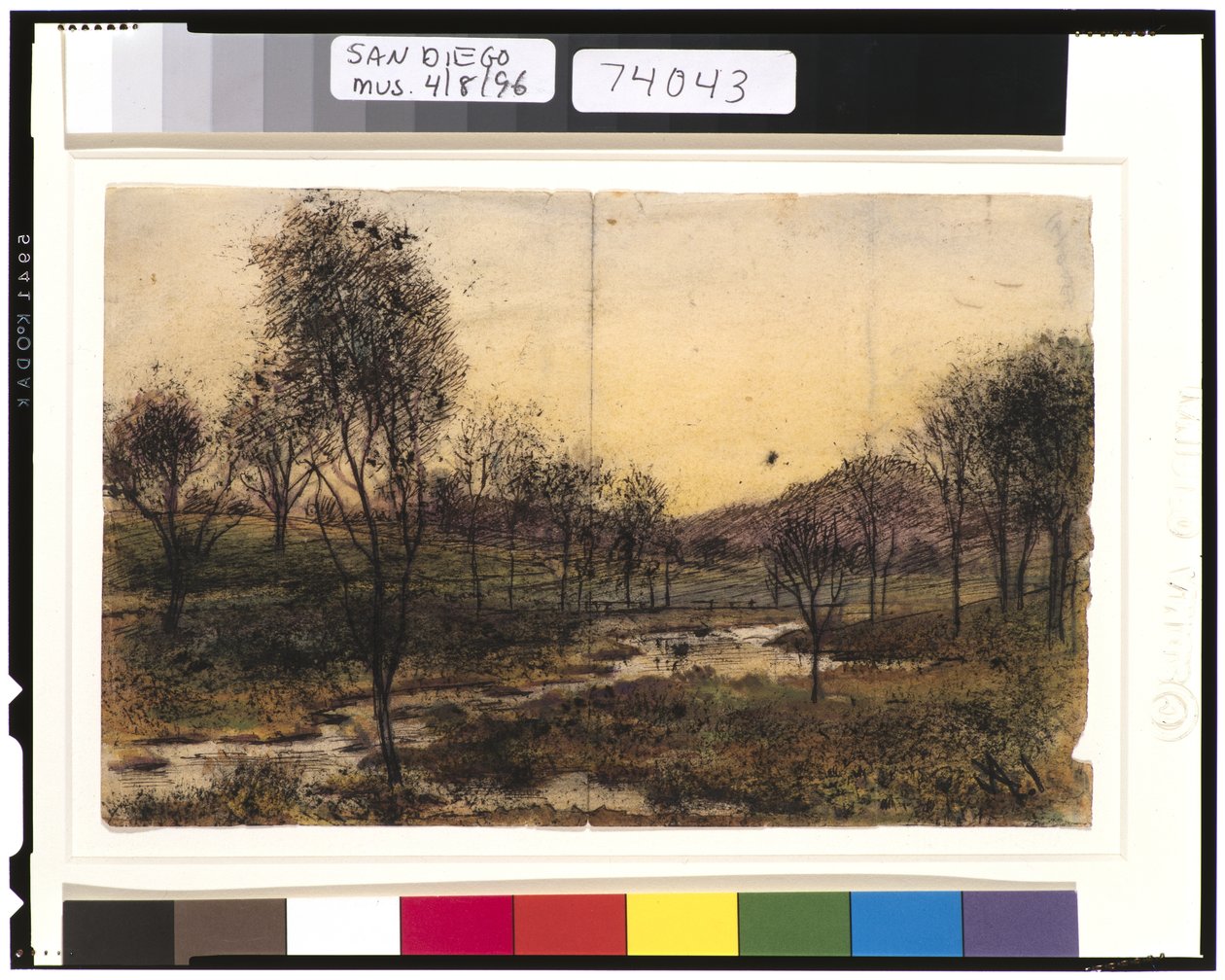 Drzewa, wzgórza i potok, 1901-15 autorstwa Ralph Albert Blakelock