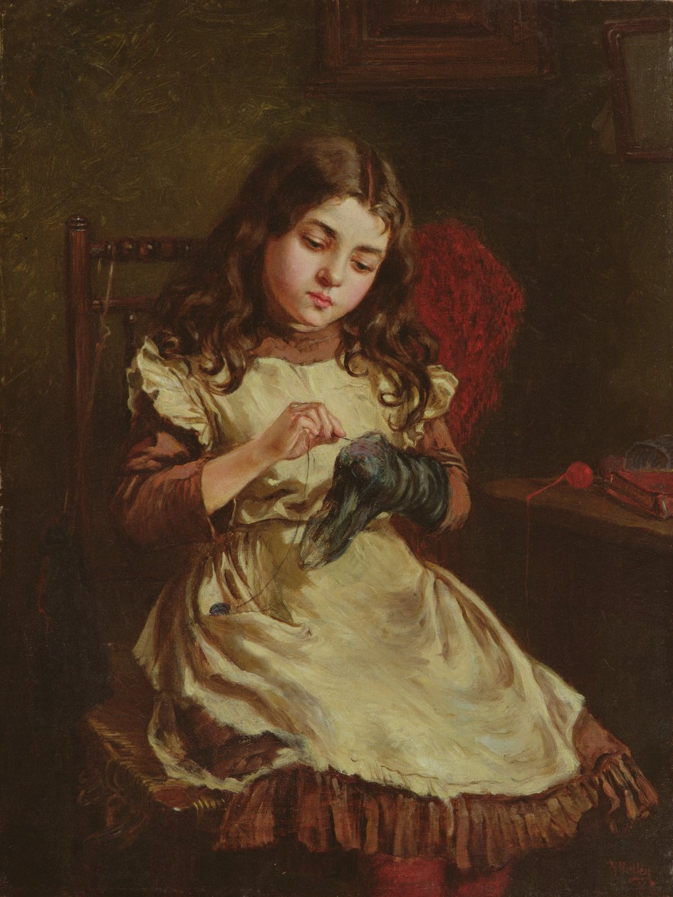 Cerowanie skarpety, 1882 autorstwa Ralph Hedley
