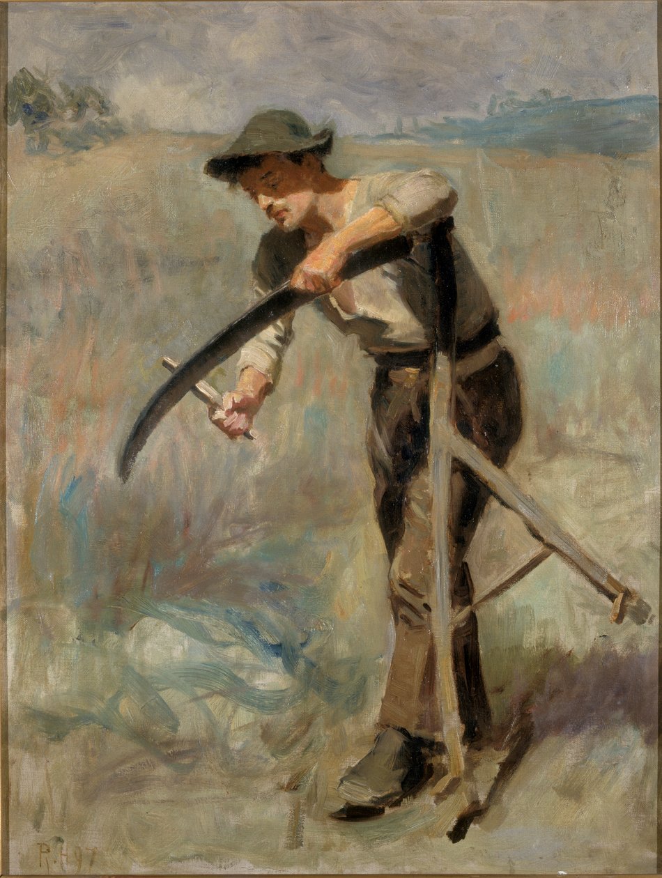 Ostrzenie kosy, 1897 autorstwa Ralph Hedley