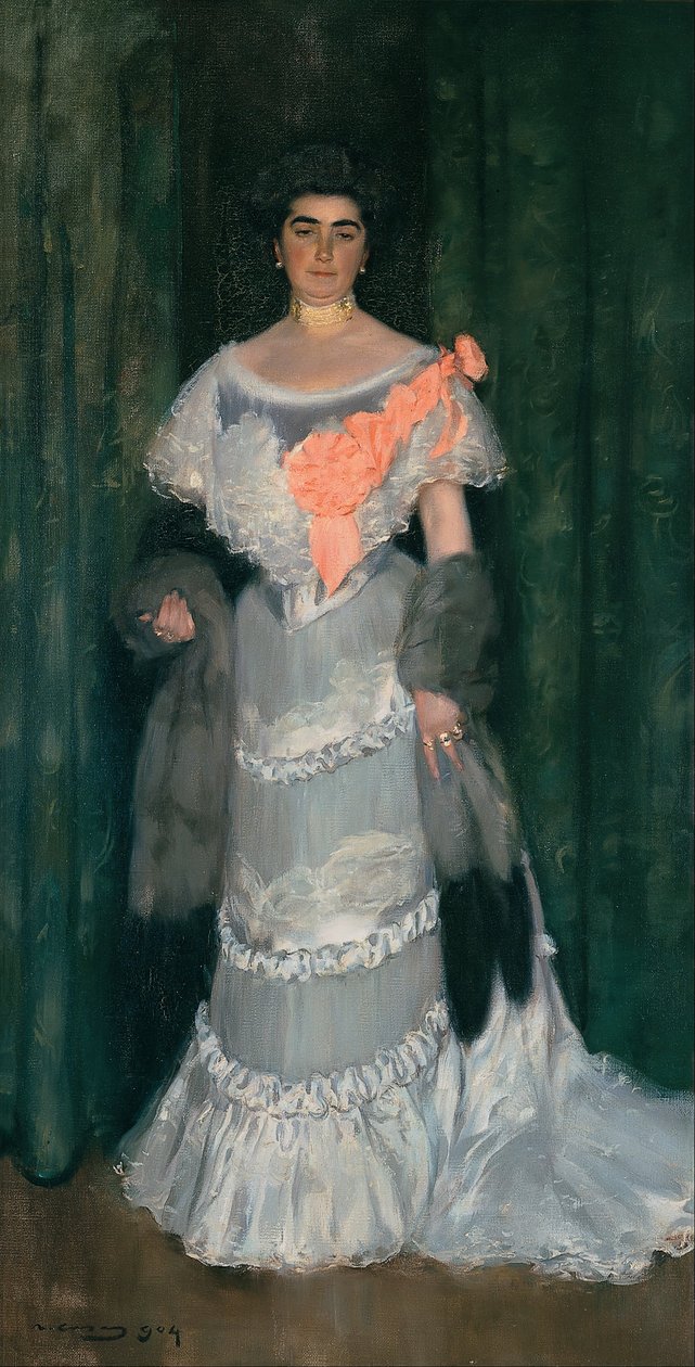 Montserrat Casas de Nieto, w sukni wieczorowej autorstwa Ramon Casas i Carbo