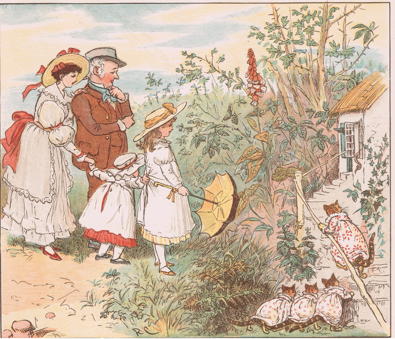 Kot i jej kocięta wpadły do środka autorstwa Randolph Caldecott