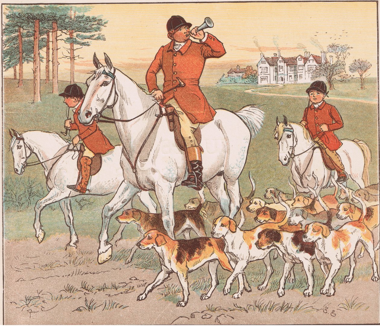 Myśliwy dmie w róg autorstwa Randolph Caldecott