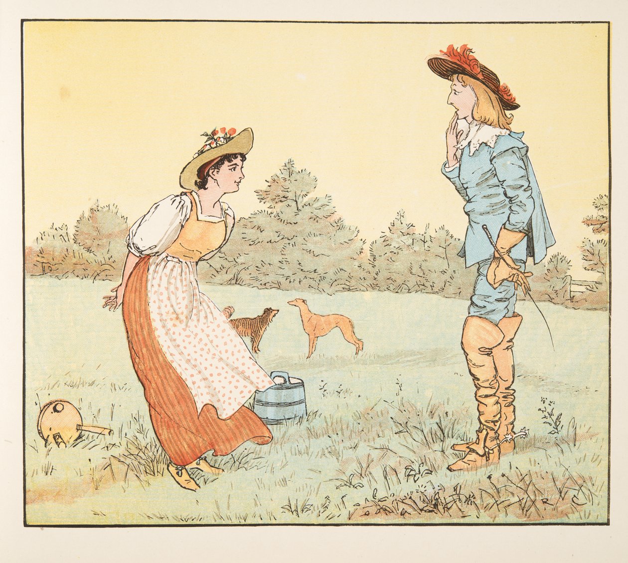 „W takim razie nie mogę cię poślubić, moja Śliczna Panno!”, z książki „Hey Diddle Diddle Picture Book”, pub.1882 autorstwa Randolph Caldecott