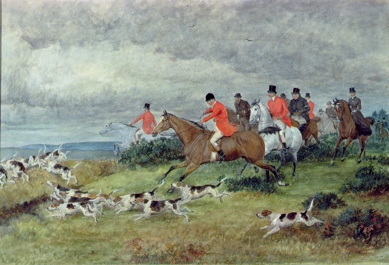 Polowanie na lisy w Surrey, XIX w. (akwarela) autorstwa Randolph Caldecott
