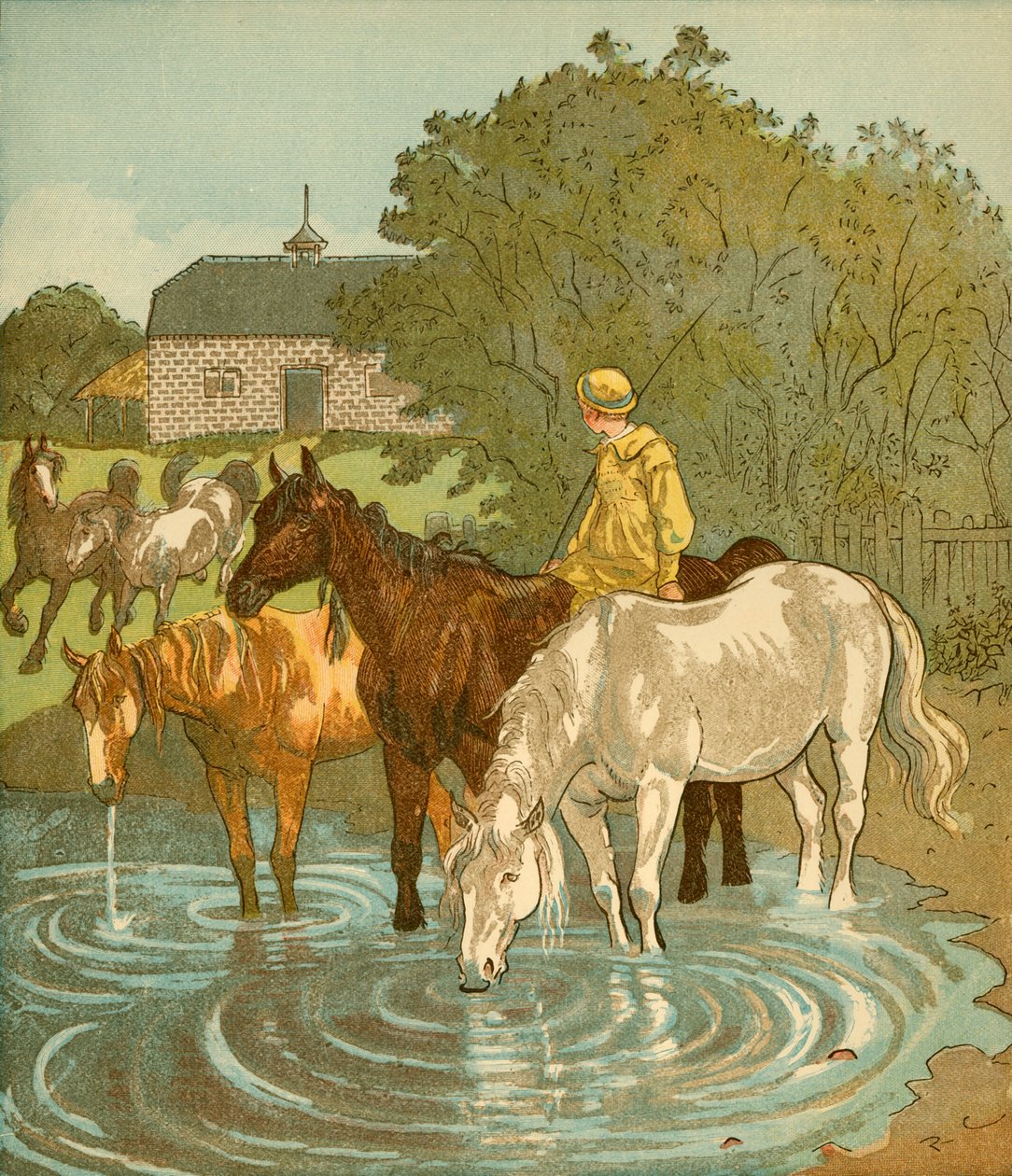 Chłopiec rolnik pojenia koni, ok. 1881 r. autorstwa Randolph Caldecott