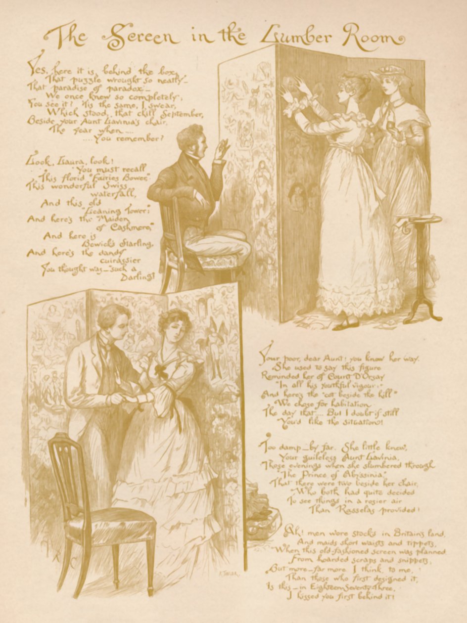 Parawan w tartaku, 1886 r. autorstwa Randolph Caldecott