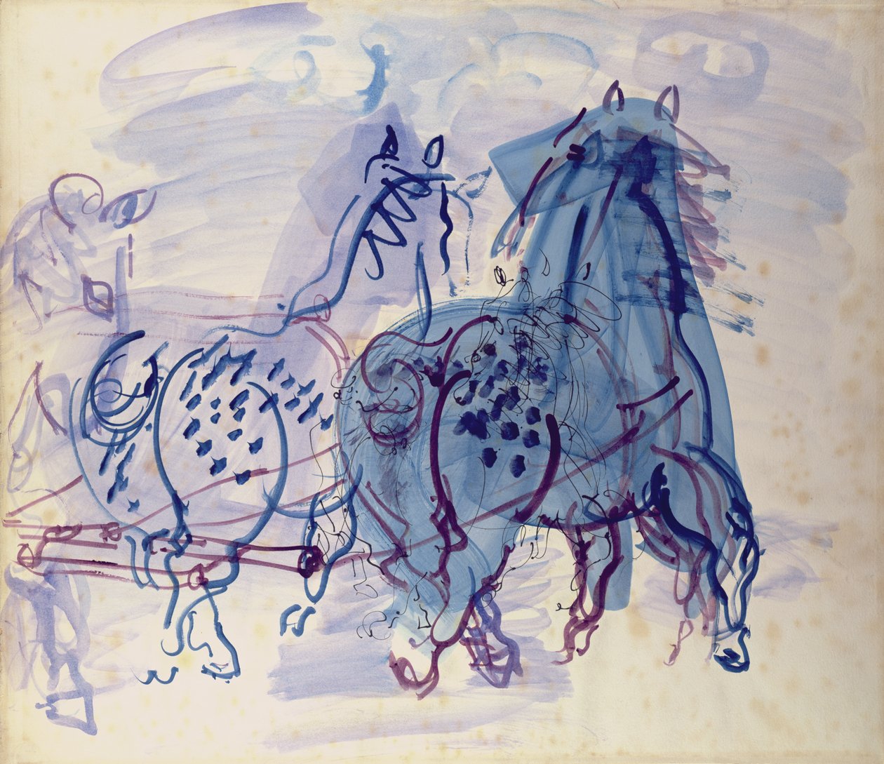 Niebieskie konie pociągowe (gwasz na papierze) autorstwa Raoul Dufy