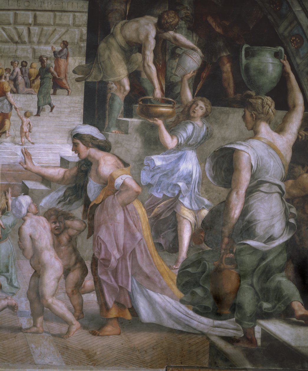 Fragment obrazu Ogień w Borgo, Sala ognia w Borgo, 1514 autorstwa Raffaello Sanzio Raphael