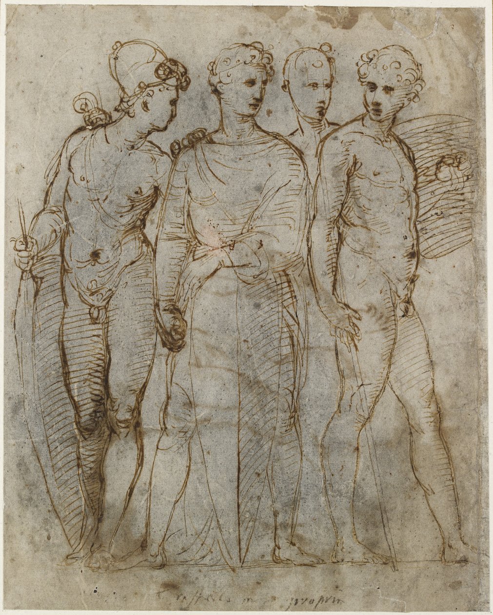 Recto: Czterech stojących żołnierzy; , WA1846.164 autorstwa Raffaello Sanzio Raphael