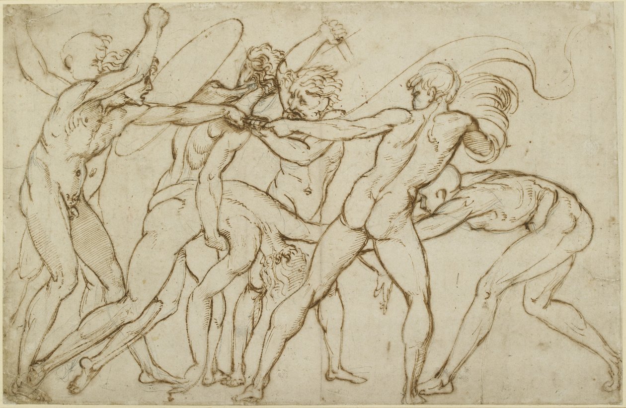 Siedmiu nagich wojowników walczących o sztandar, WA1846.178 autorstwa Raffaello Sanzio Raphael