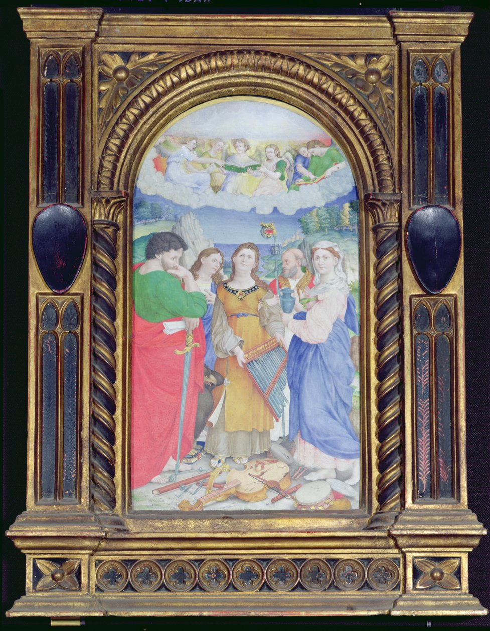 Cecylia w otoczeniu św. Pawła, św. Jana Ewangelisty, św. Augustyna i Marii Magdaleny, (gwasz na pergaminie) (zob. 182507 i 228955) autorstwa Raffaello Sanzio Raphael
