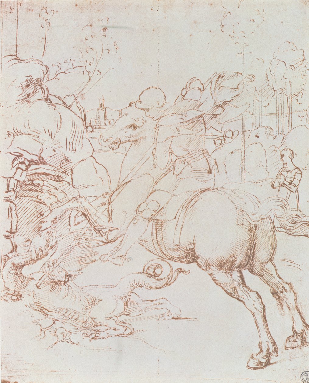 Św. Jerzy i smok (pióro i atrament) autorstwa Raffaello Sanzio Raphael