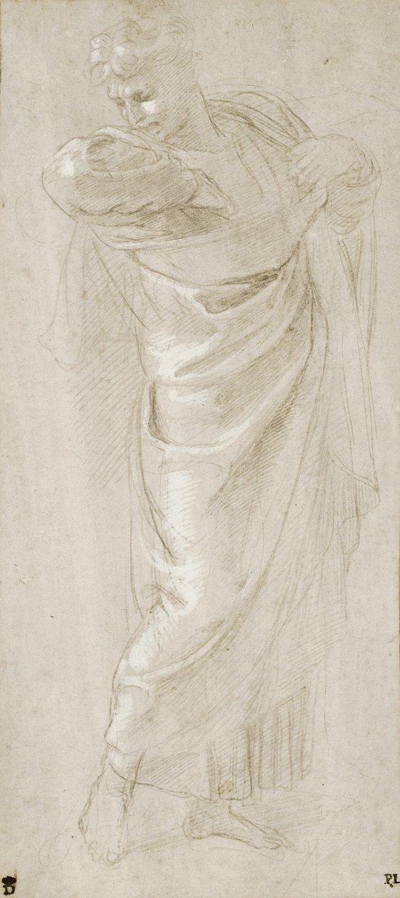 Paweł rozdzierający szaty, 1515-1516 (metalopunkt i biały kolor na papierze) autorstwa Raffaello Sanzio Raphael