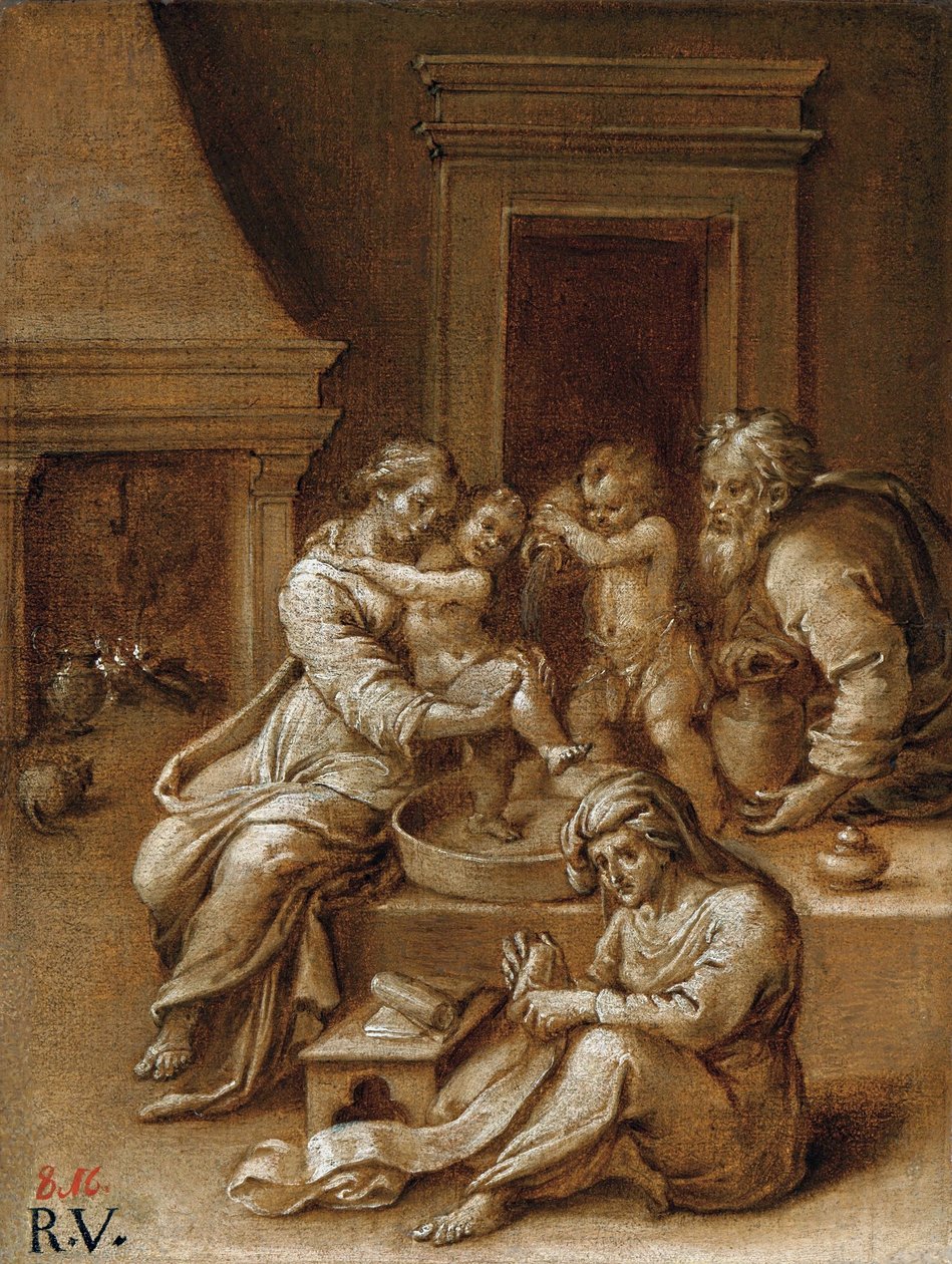 Kąpiel Dzieciątka Jezus. autorstwa Raffaello Sanzio Raphael
