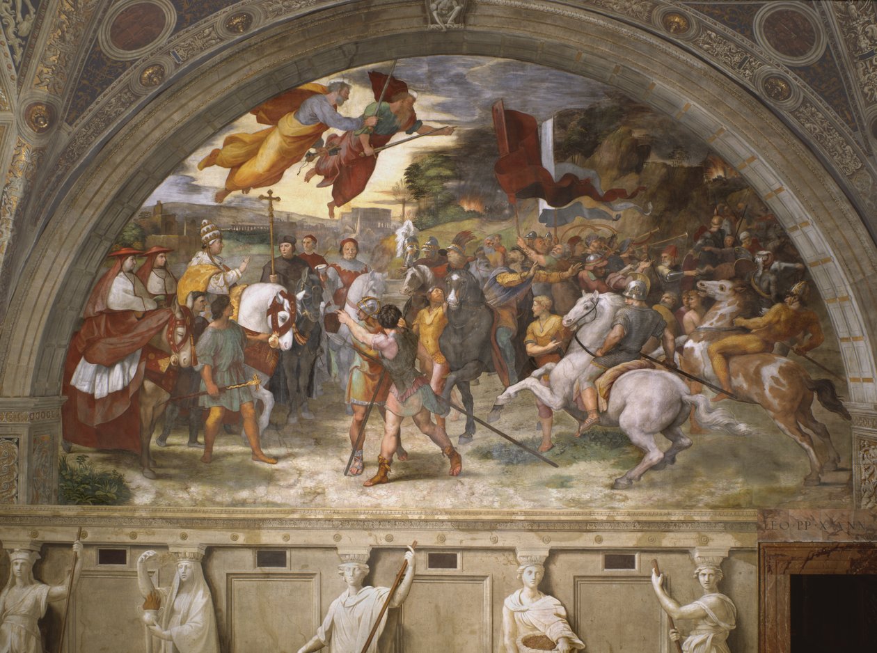 Spotkanie Leona Wielkiego i Attyli, Stanza di Eliodoro, 1514 r. autorstwa Raffaello Sanzio Raphael