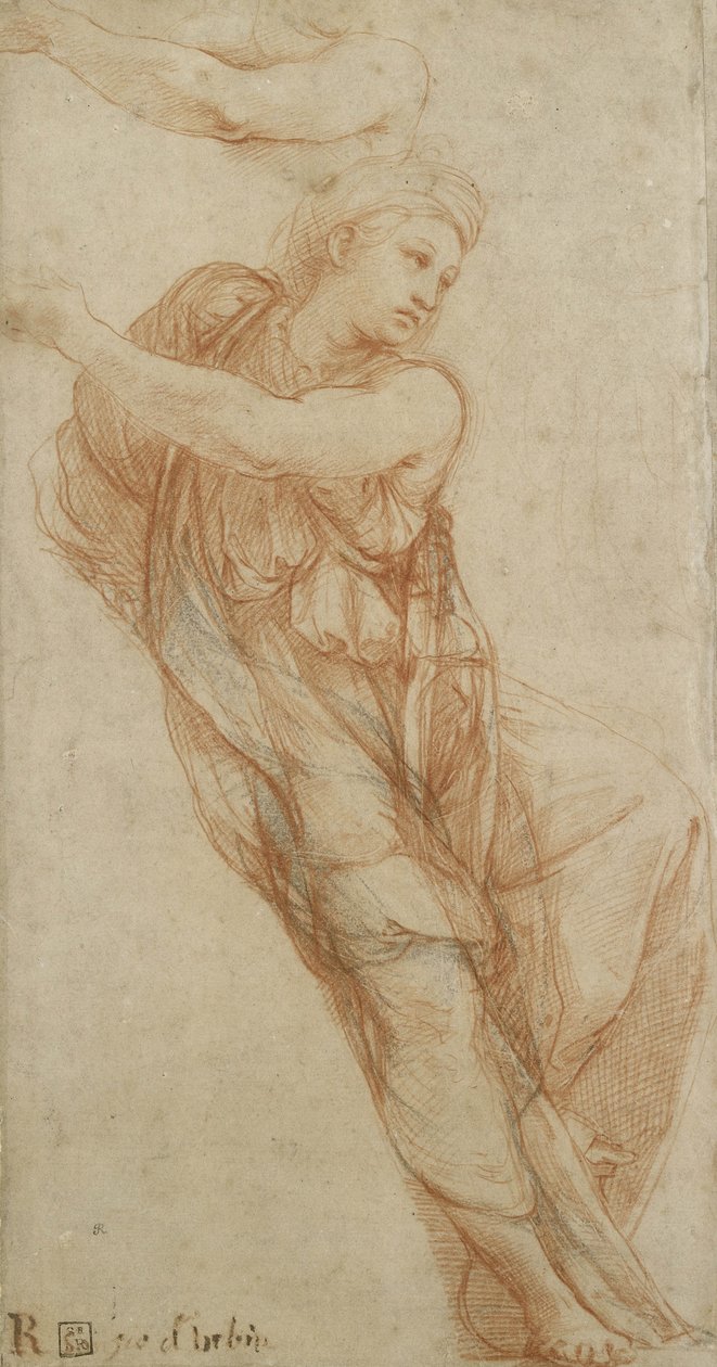 Sybilla frygijska (czerwona kreda z odrobiną czarnej kredy na papierze bufiastym) autorstwa Raffaello Sanzio Raphael